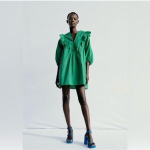 Zara Green Ruffled Mini Dress